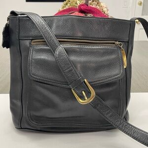 VTG Valerie Stevens Black  Leather Crossbody Bag Shoulder Purse Pockets...